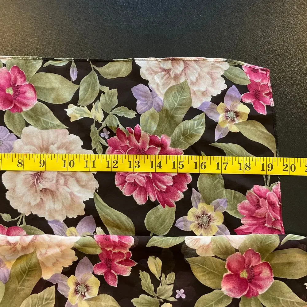 Dana Buchman Floral Sheer Scarf Black Pink Cream 20x69 Lightweight Wrap